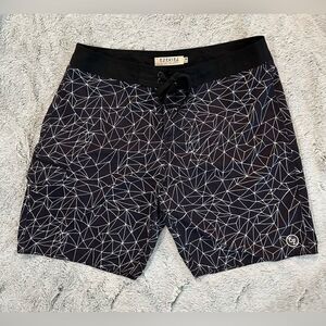 Ezekiel Board Shorts Men's Size 38 Black White Patterned Swim Trunks Surf Hybrid